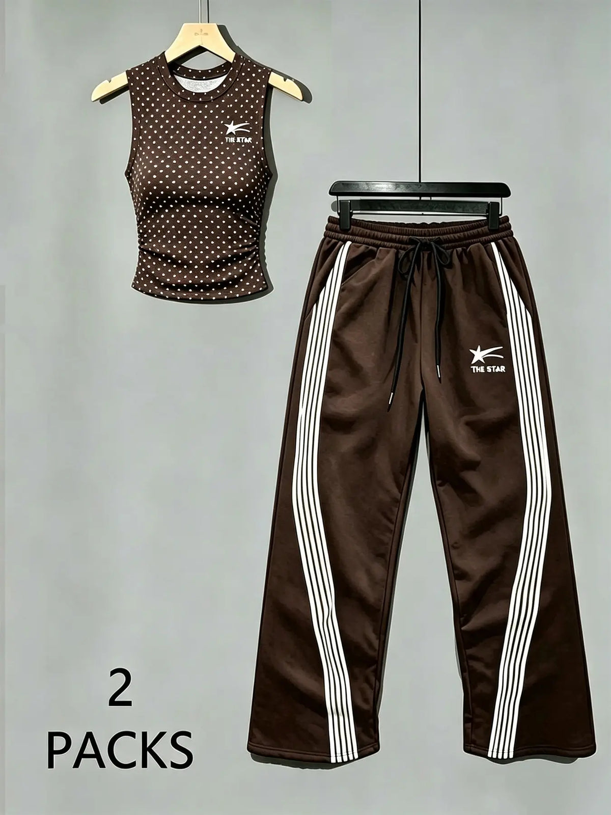 Women's Sweet Savage Style Ruched Sleeveless Top + Striped Sweatpants Set, Mid Waist Loose Fit, All Seasons Fashion Clothes