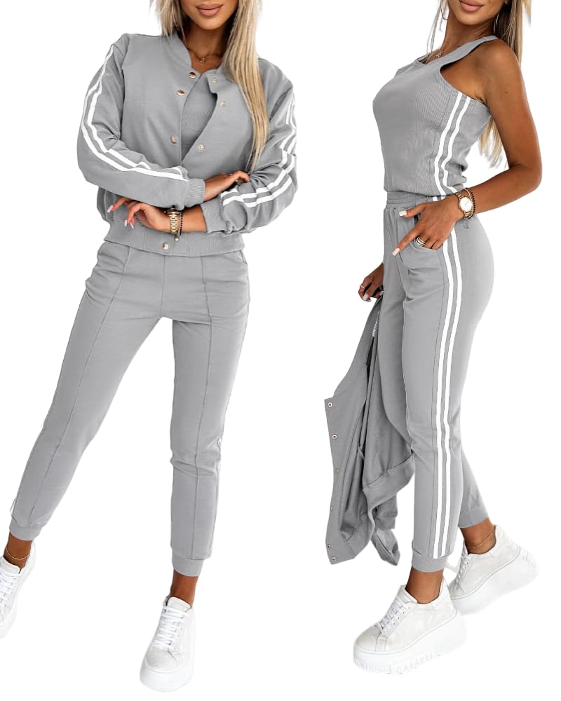 CHICME Women's 3 Piece Bomber Jacket Tracksuit Set Airport Travel Outfit