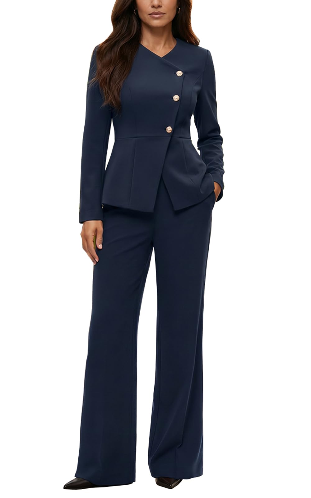 Agenlulu Womens 2 Piece Outfits Business Casual Suits Blazer with Straight Leg Pants Professional Work Office Sets