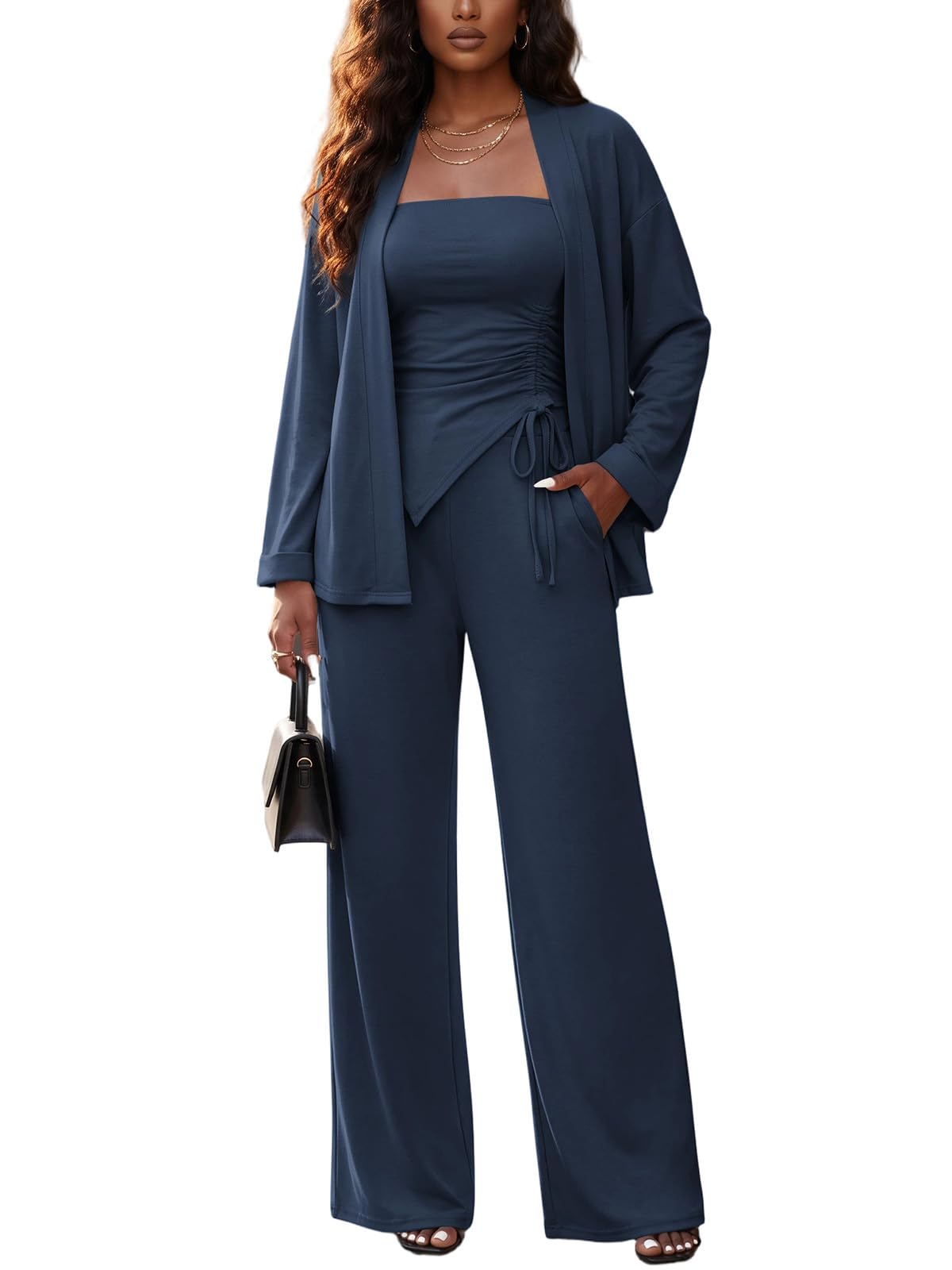 3 Piece Sets for Women Cardigan Pant Suits Business Casual Outfits