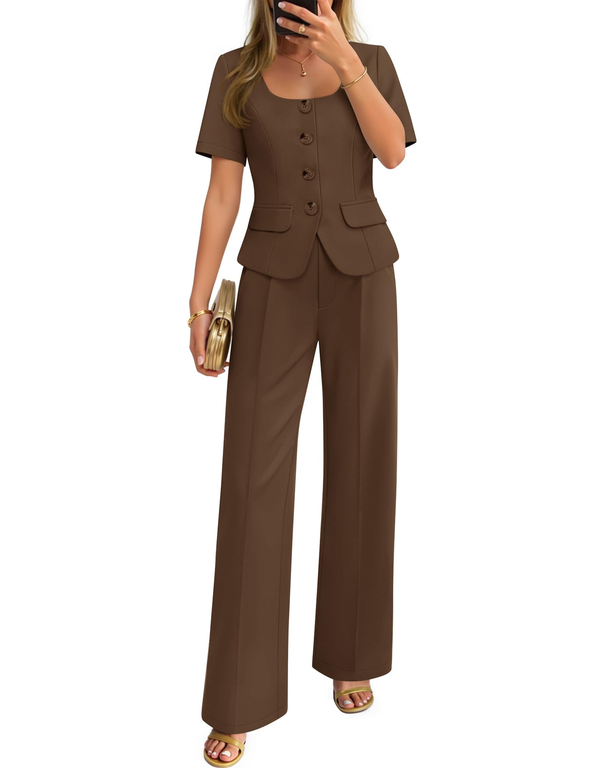 ZESICA Women's Two Pieces Suits Set Business Casual Outfits