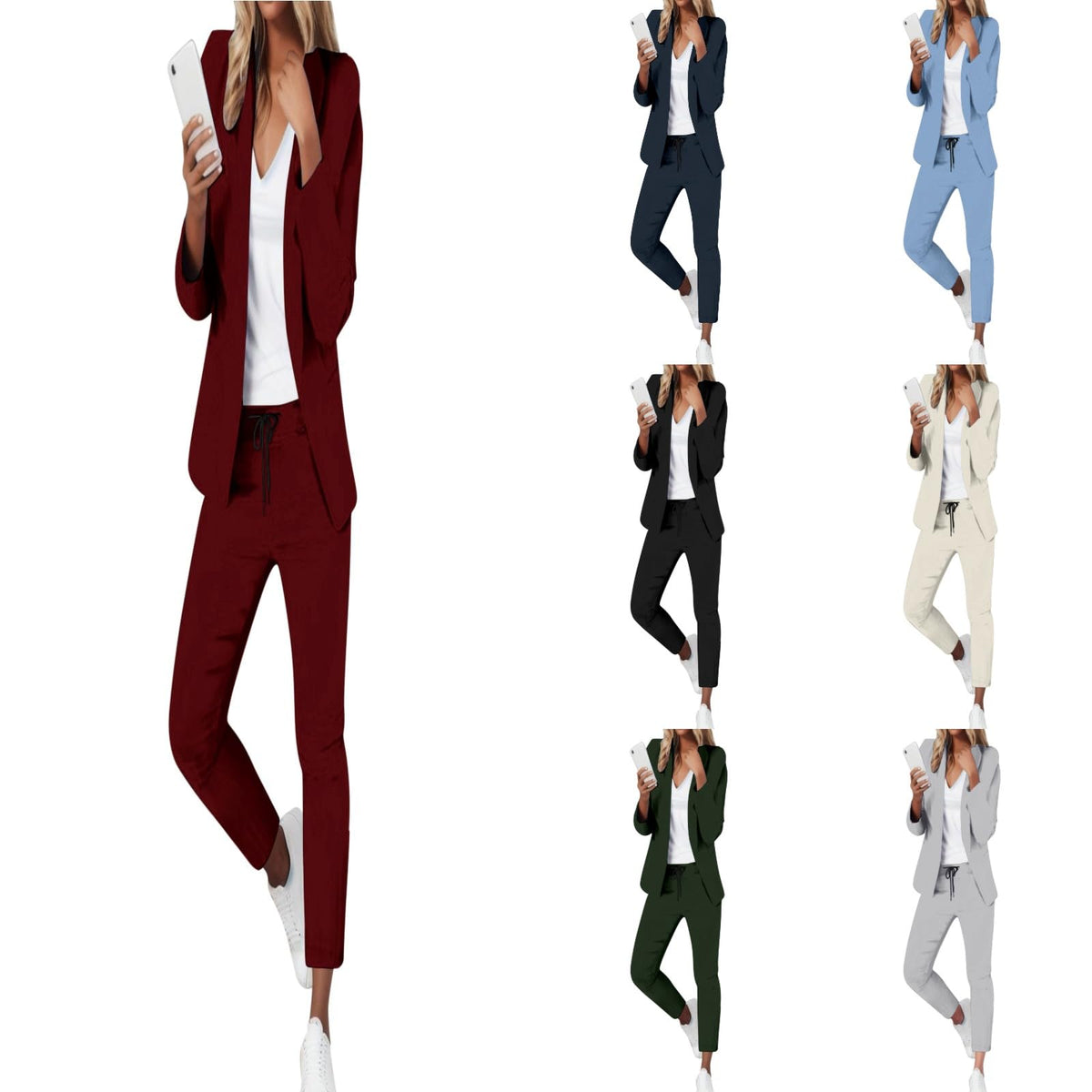 Womens Suits 2 Piece Set Business Petite Dressy Long Sleeve Blazer Sets Tapered Pant Suits Professional Outfits