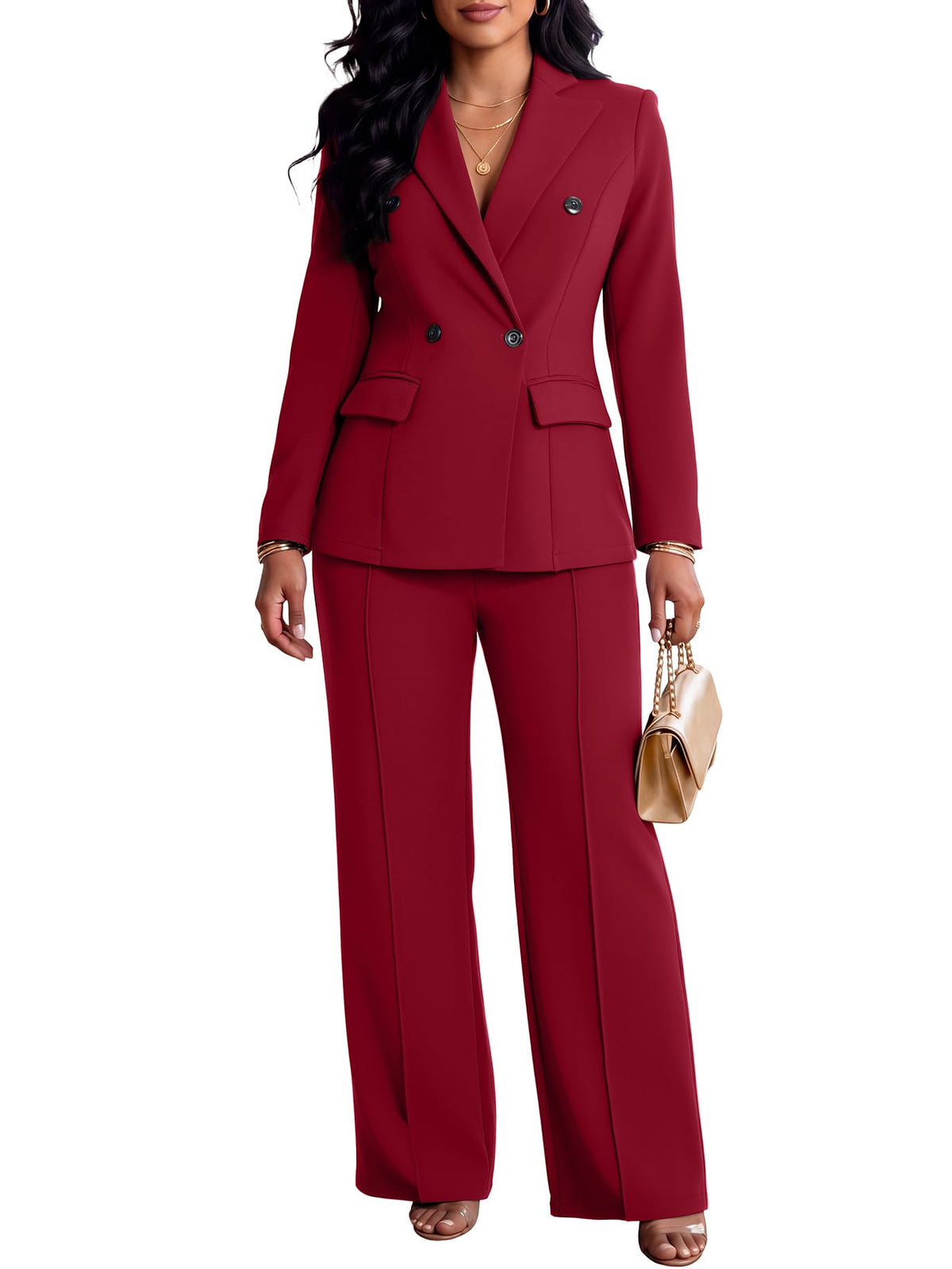 Ophestin Women's 2 Piece Suits Double Breasted Blazer Pants Suits Set