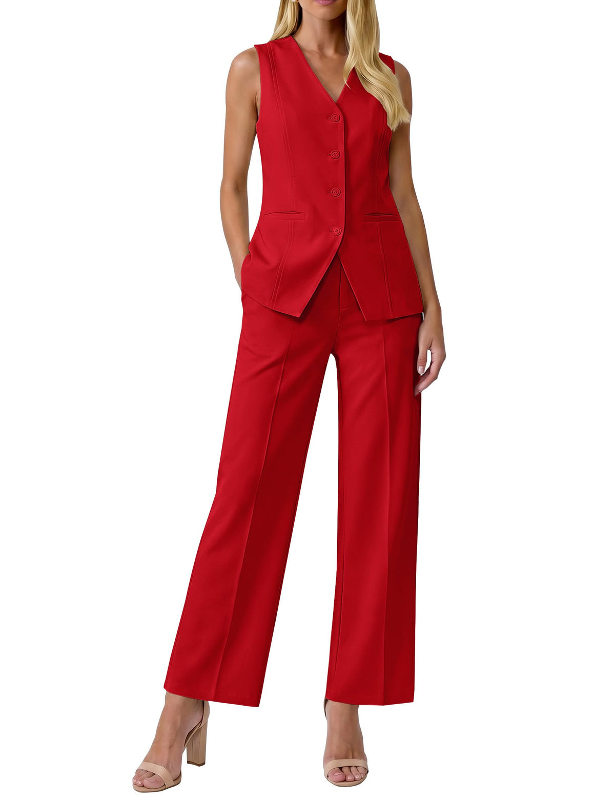 luvamia Vest Pants Suits for Women Dressy 2 Piece Sets Sleeveless Blazer Straight Leg Dress Pants Business Casual Outfit