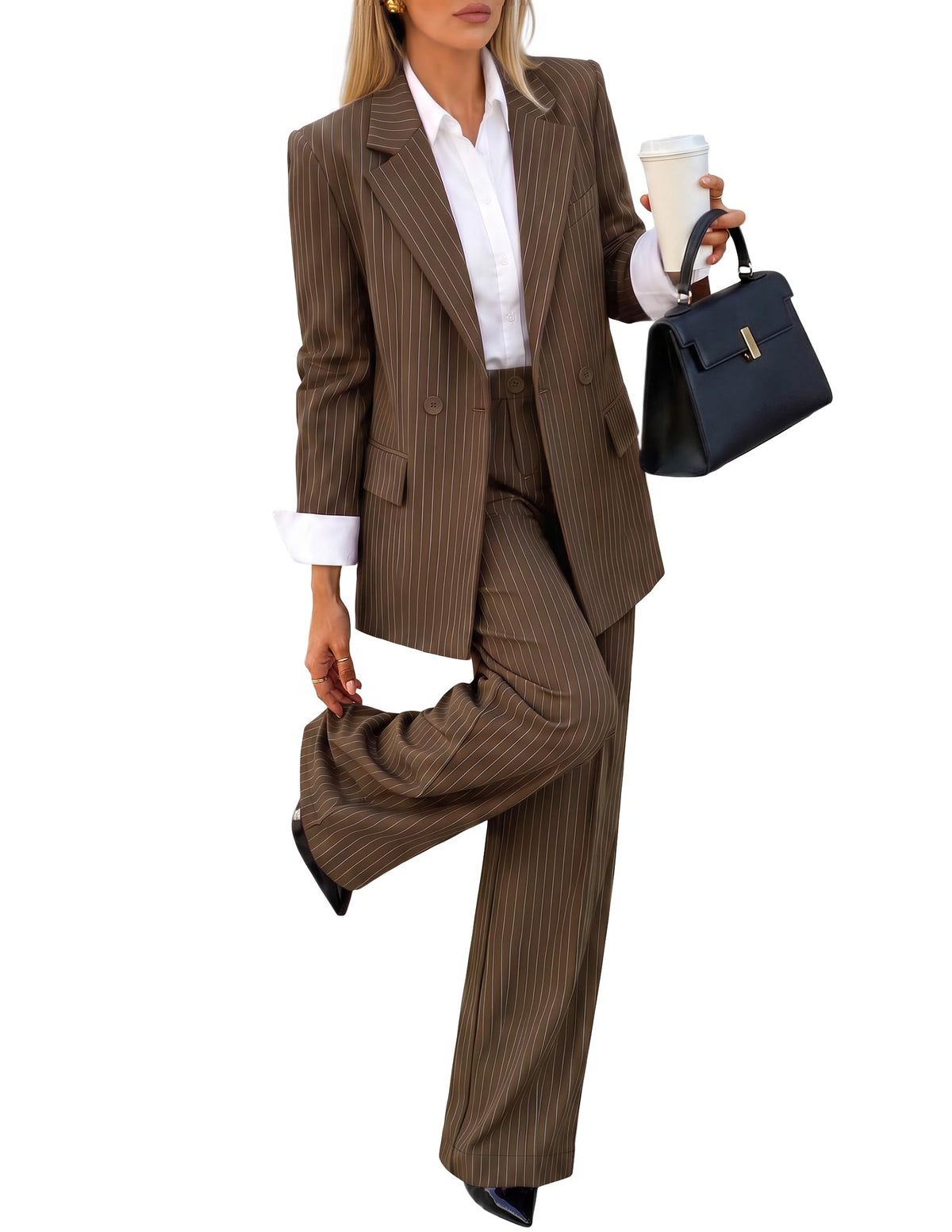 ZESICA Women's 2 Piece Striped Suit Sets Business Casual Outfits