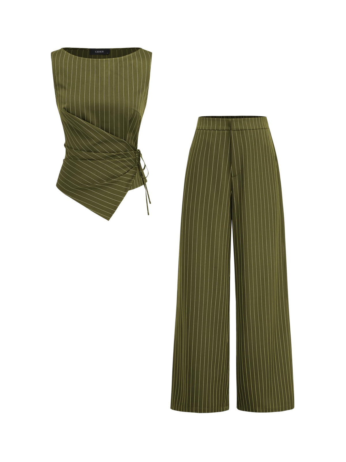 CIDER Womens Striped Knotted Top Straight Leg Pant Set