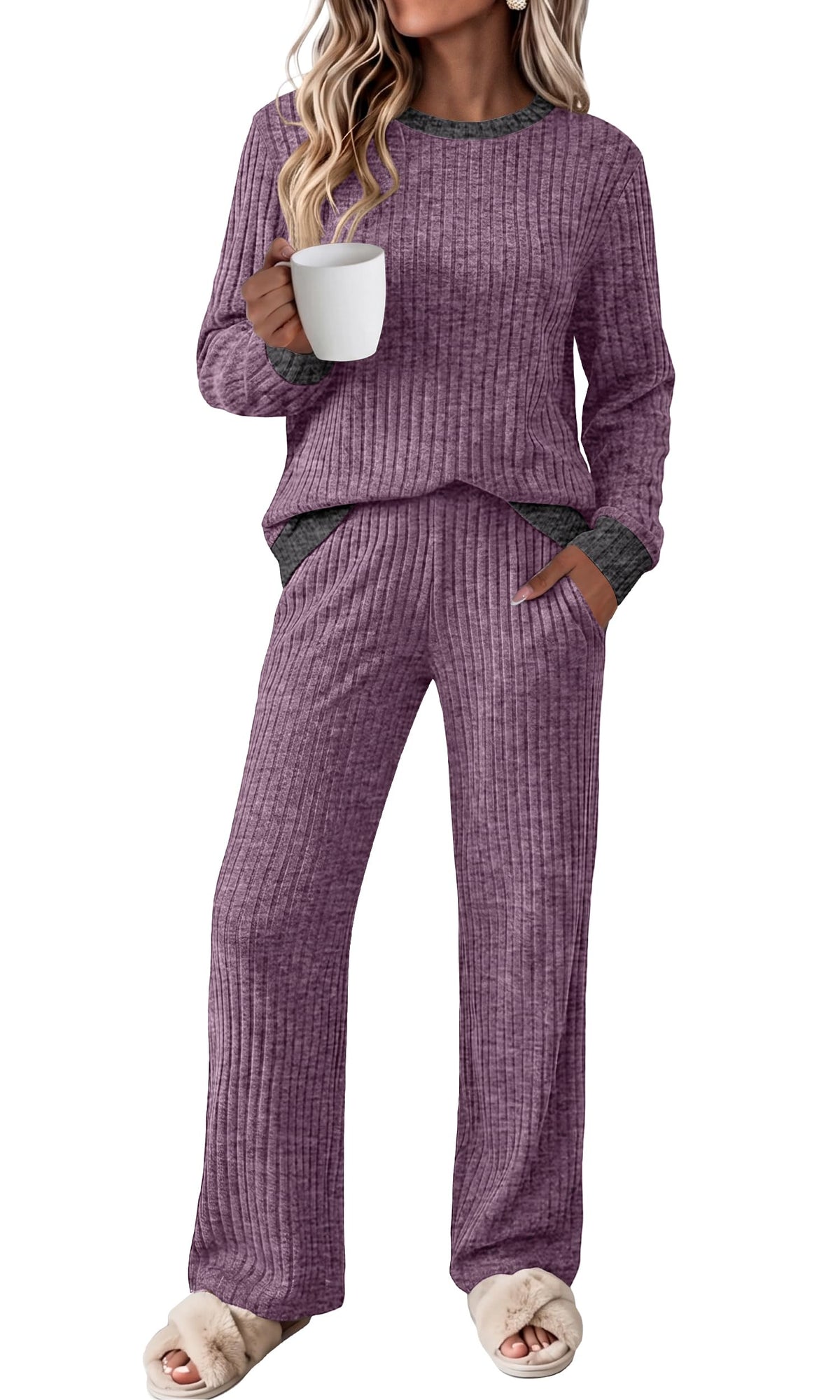 OFEEFAN Lounge Sets for Women Two Piece Fall Fashion Matching Sets Comfy Airport Travel Vacation Outfits with Pockets