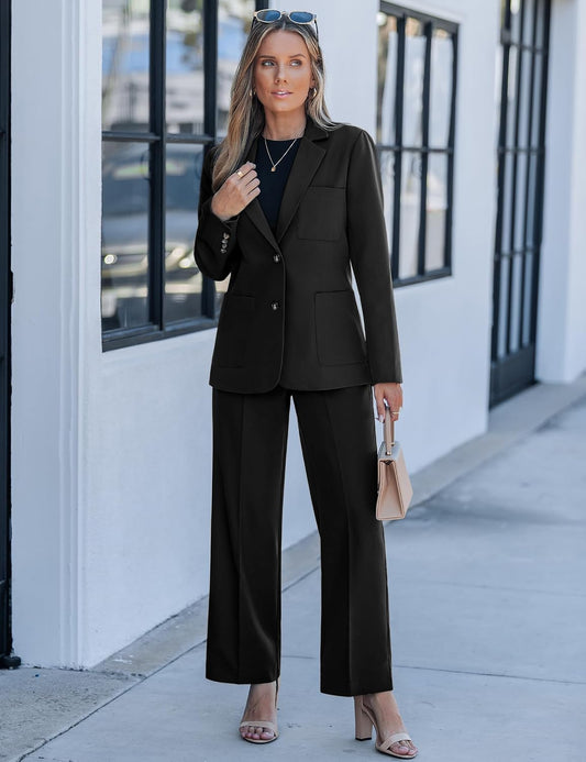 luvamia Pants Suits for Women Dressy 2 Piece Set Business Casual Outfit Professional Long Sleeve Office Work Blazer Sets