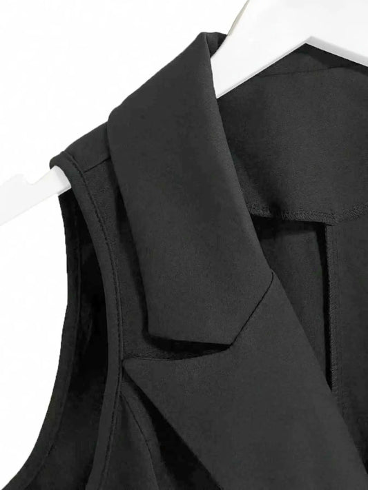 Women's Lapel Blazer Vest, Side Tie Waist Cinch Slimming Sleeveless Top, Butterfly Knot Blazer Vest, Chic Aesthetic Sleeveless Gilet Piece
