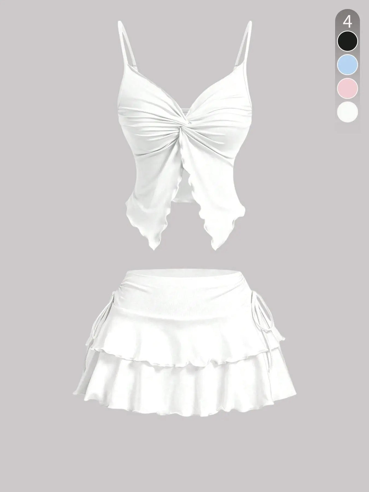 Women's Breathable Casual Solid Fitted Ribbed Strappy Sleeveless Twist-Front Top & Tie-Side Skirt Set Feminine Clothes