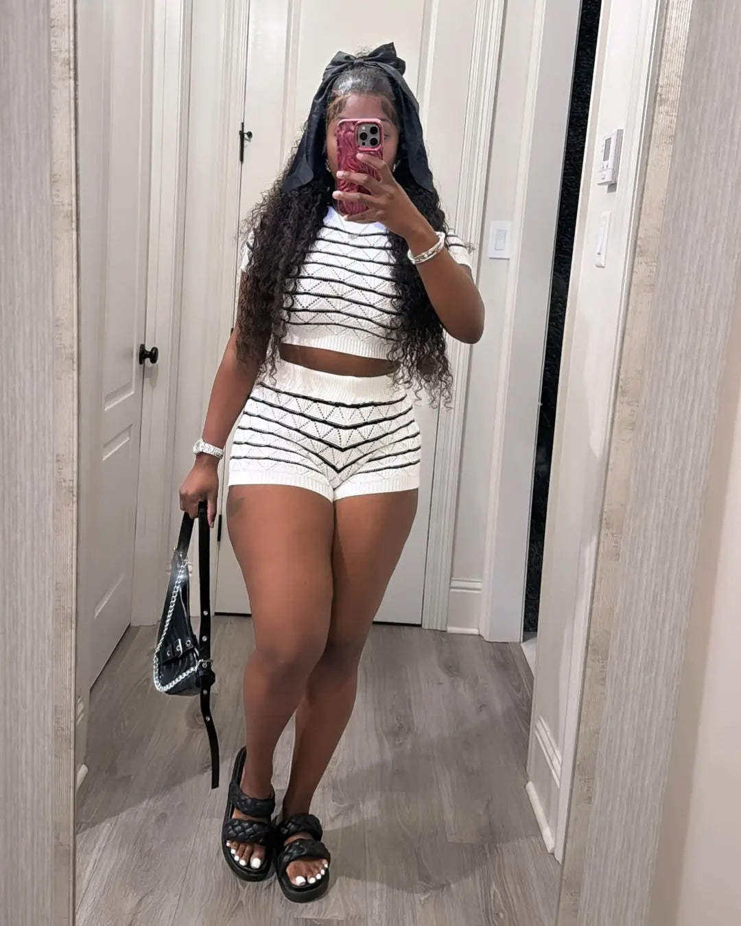 USBOUTIQUE CHIC Women‘s 2026 Spring Knit Two Piece Set Short Sleeve Top & High Waist Shorts Sweater Outfit