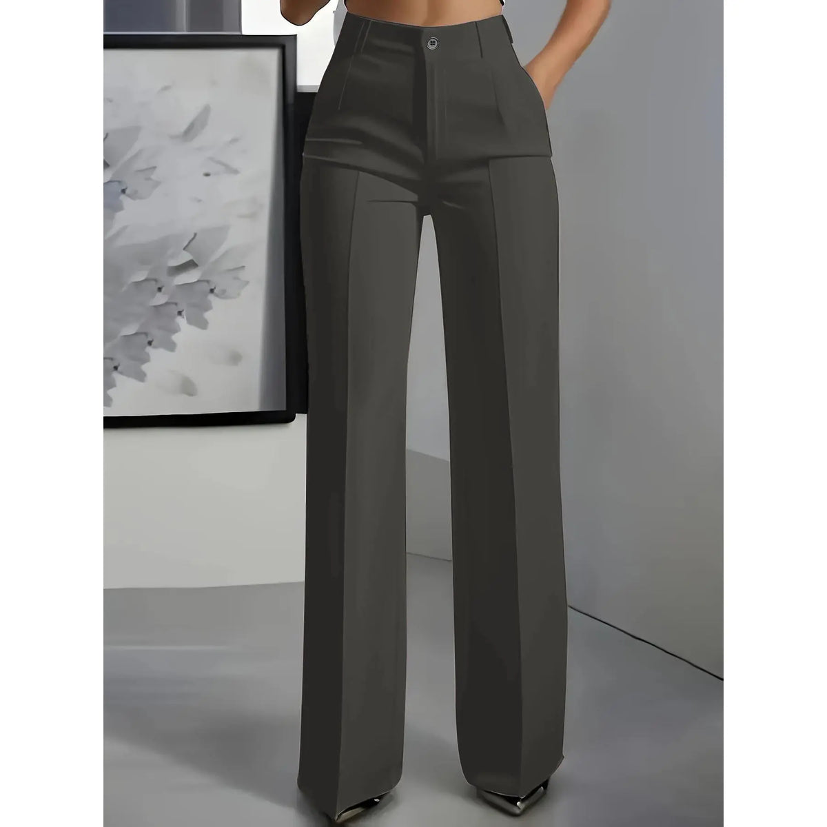 Women's Chic High-Waisted Solid Color Minimalist Drapey Straight-Leg Pants for Casual Commuting
