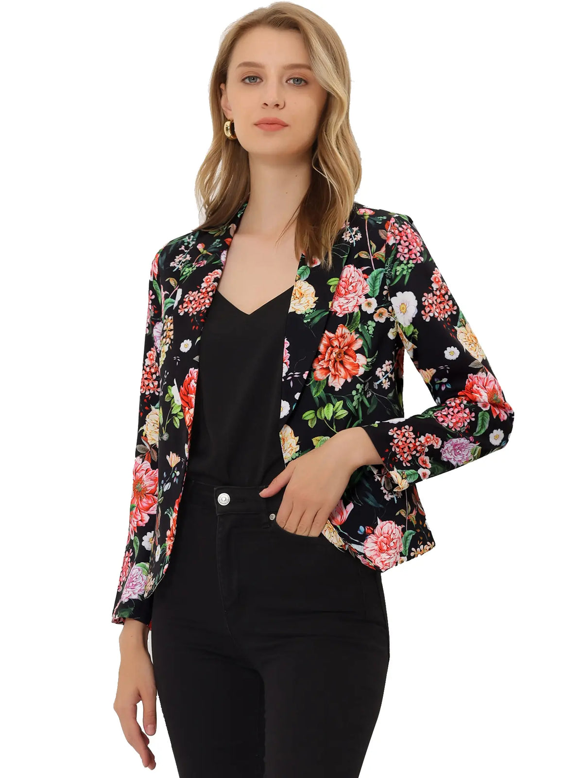 INSPIRE CHIC Open Front Business Casual Crop Suit Blazer Jacket