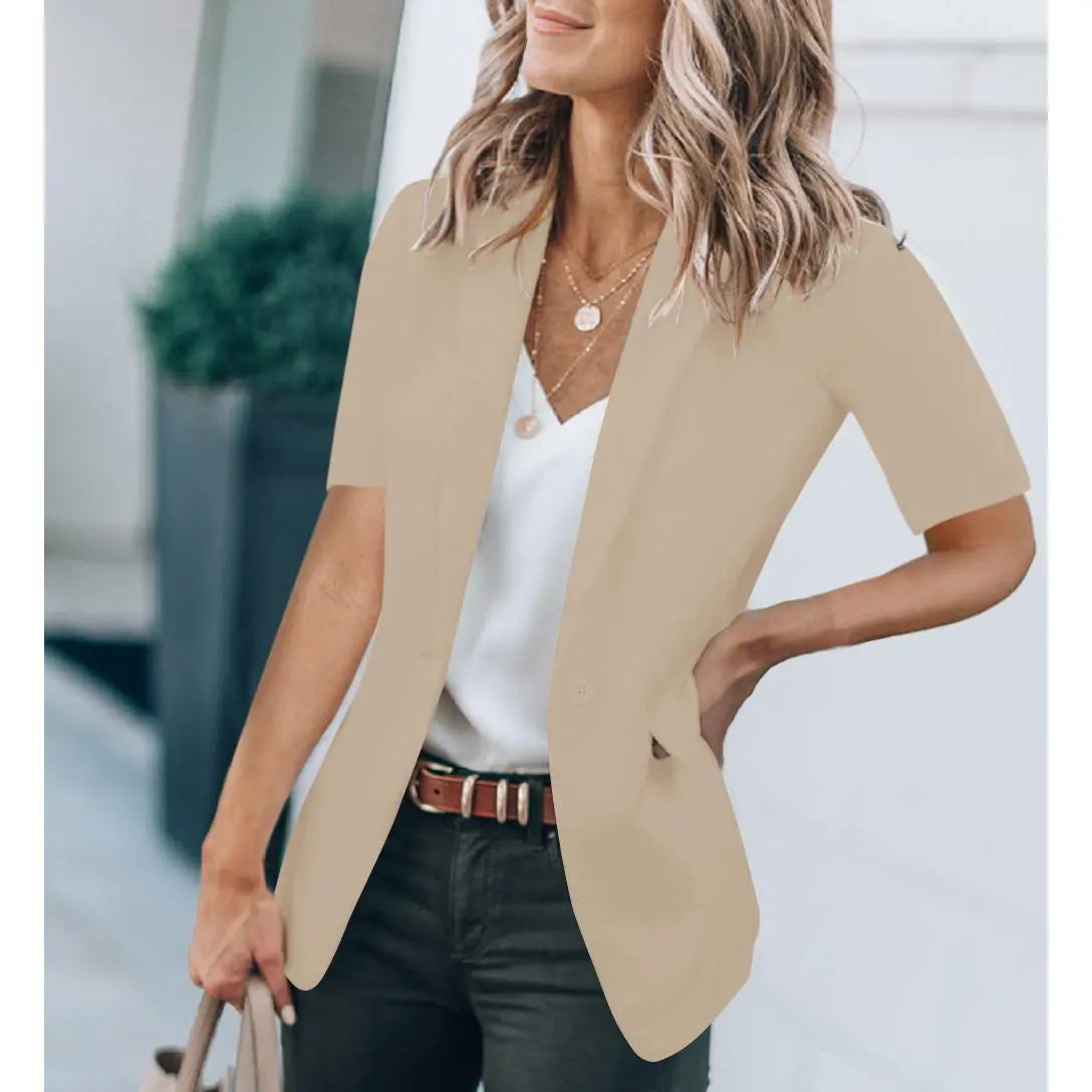 Imily Bela Women's Casual Blazer Short Sleeve Lapel Open Front Work Office Jacket