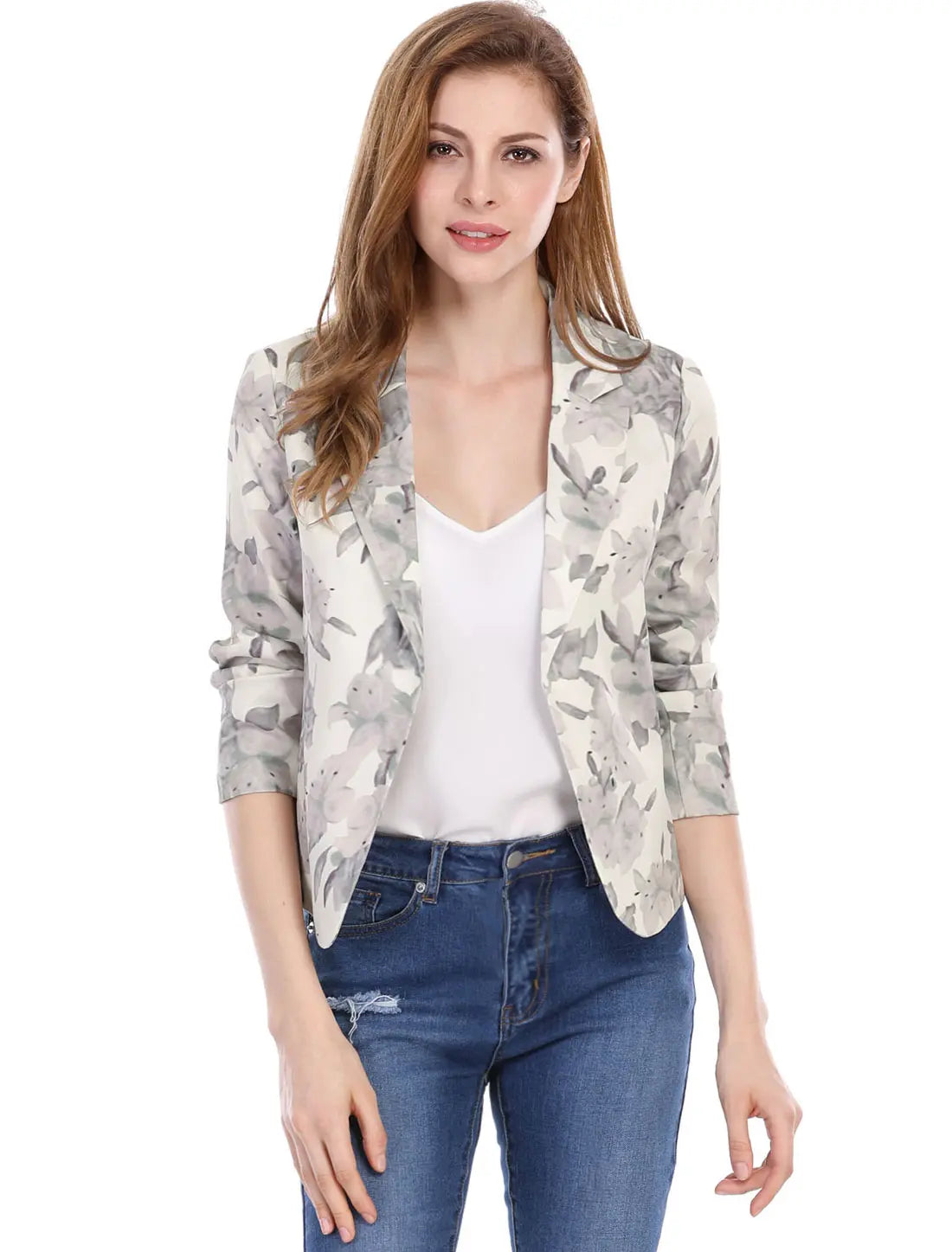 INSPIRE CHIC Open Front Business Casual Crop Suit Blazer Jacket