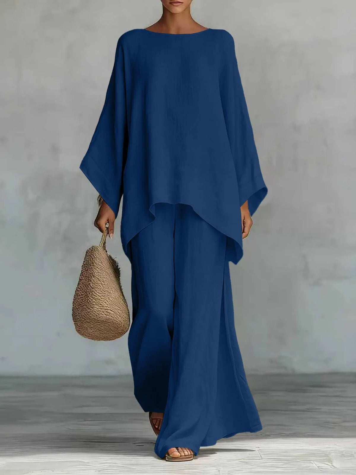 New Women's Simple Solid Loose-Fit Long Sleeve Blouse and Wide-Leg Pants Set, Baggy, Comfortable Casual Outfit, Perfect for Daily Wear, Stylish, Trendy and Elegance Two-Piece Set