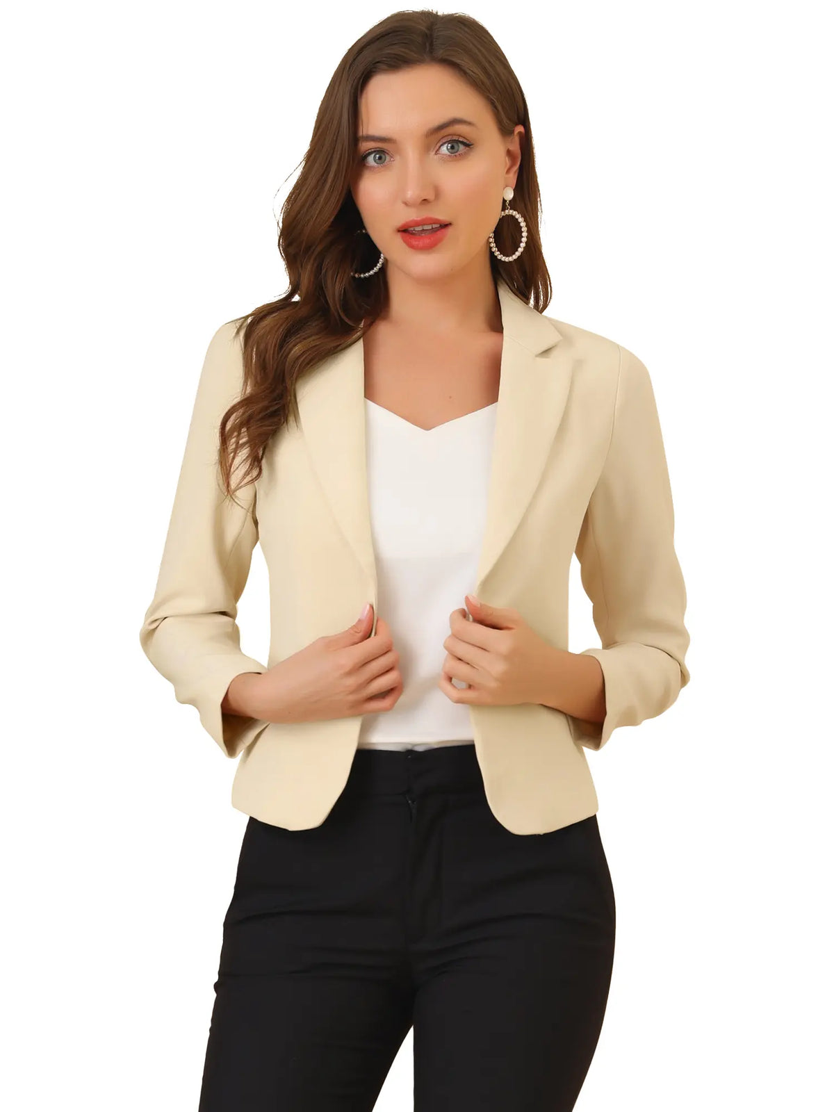 INSPIRE CHIC Open Front Business Casual Crop Suit Blazer Jacket