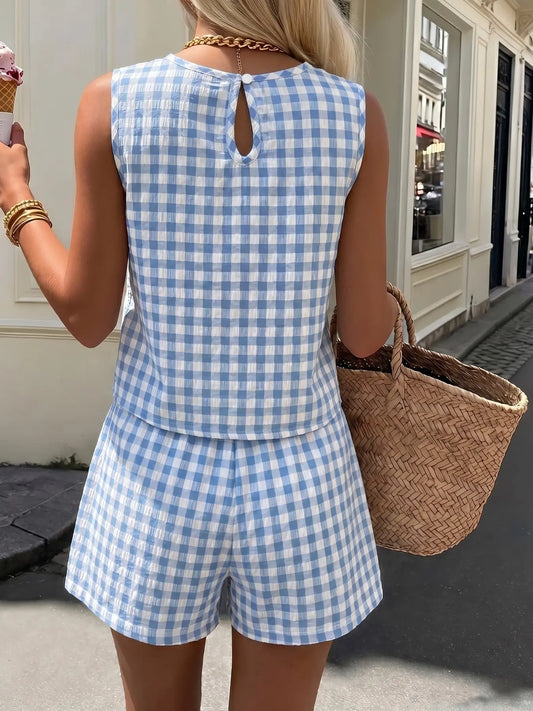 Women's Summer Casual Vacation Round Neck Vest Shorts Set, Perfect for Weekend Trips, Graduation Season, Daily Leisure