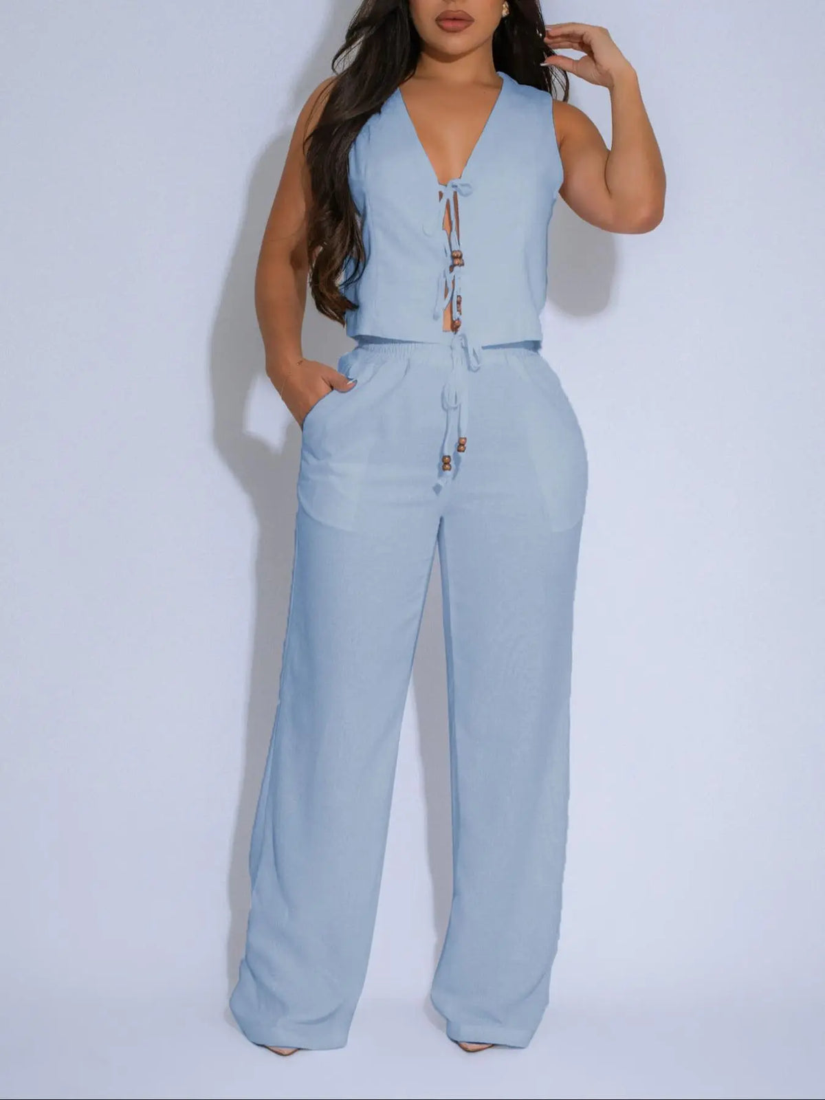 Women's Solid Tank Top & Wide Leg Flowy Pants Two-piece Set, Casual Comfy Lightweight Outfits for Daily Wear, Ladies Summer Clothes, Basic Fabric