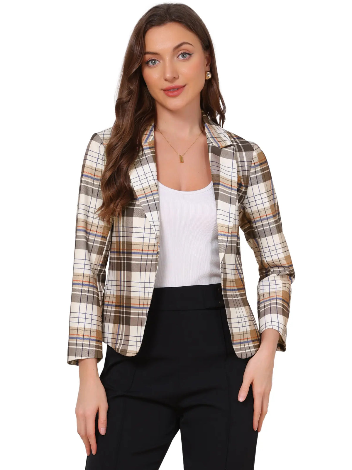 INSPIRE CHIC Open Front Business Casual Crop Suit Blazer Jacket