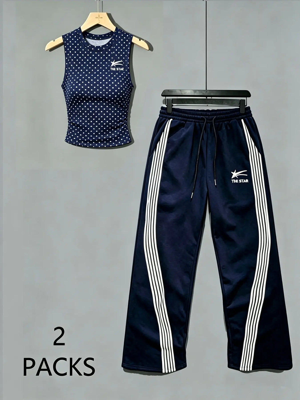 Women's Sweet Savage Style Ruched Sleeveless Top + Striped Sweatpants Set, Mid Waist Loose Fit, All Seasons Fashion Clothes