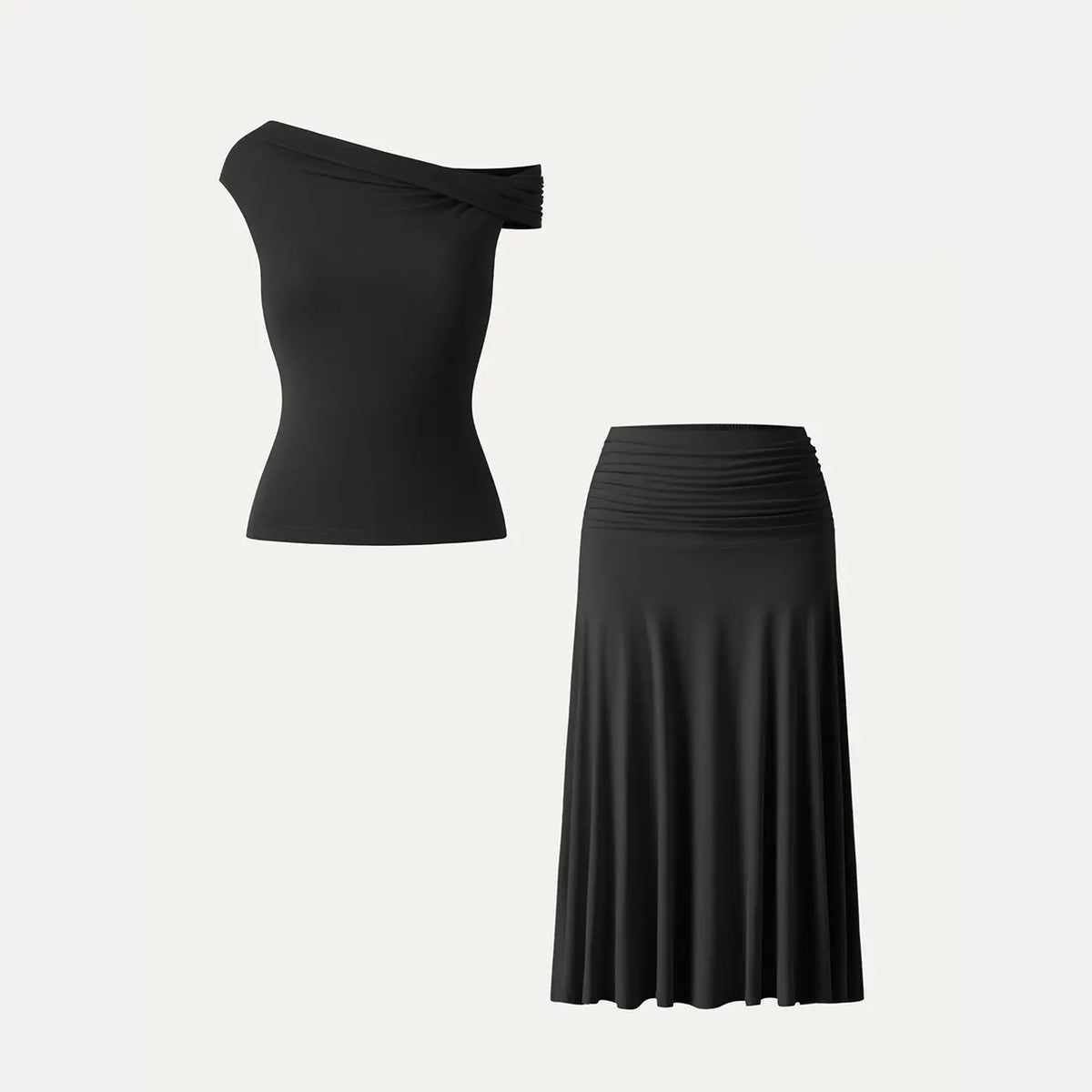 OGL Women's 2-Piece Matching Skirt Set - Multi-Wear Versatile Neckline bra tops with Built-In Bra, Flowy Side Ruched A-Line Midi Skirt, SkinKiss Fabric for Summer, Cute 2-Piece Sets for Women's Clothes tiktokshopstockup