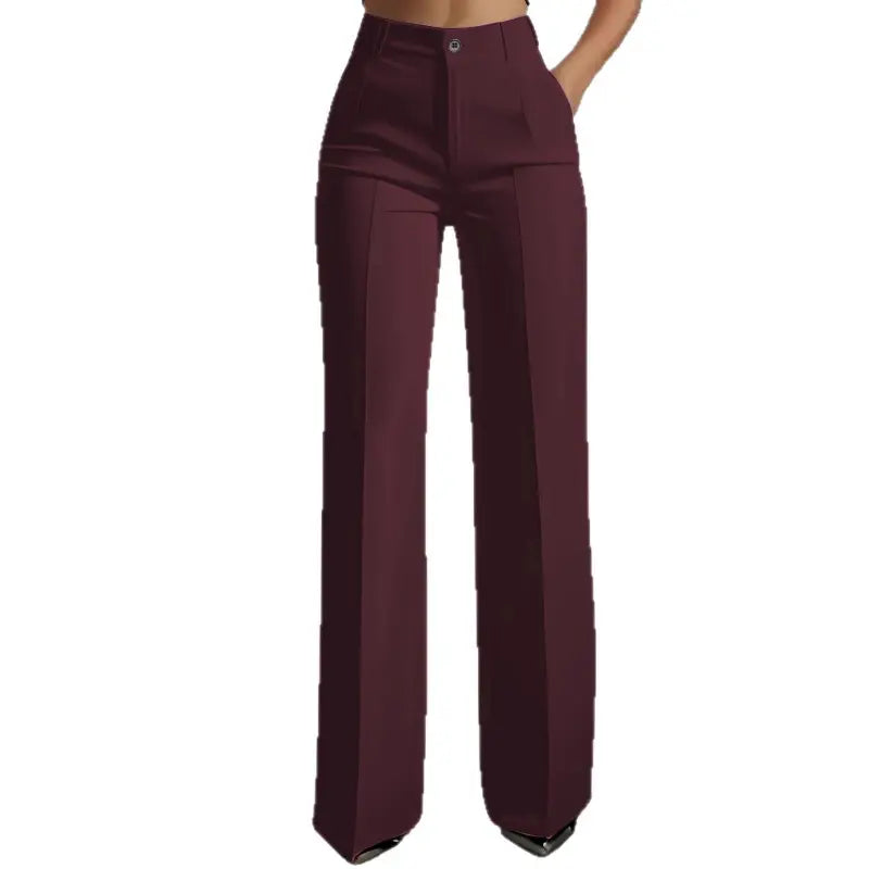 Women's Chic High-Waisted Solid Color Minimalist Drapey Straight-Leg Pants for Casual Commuting