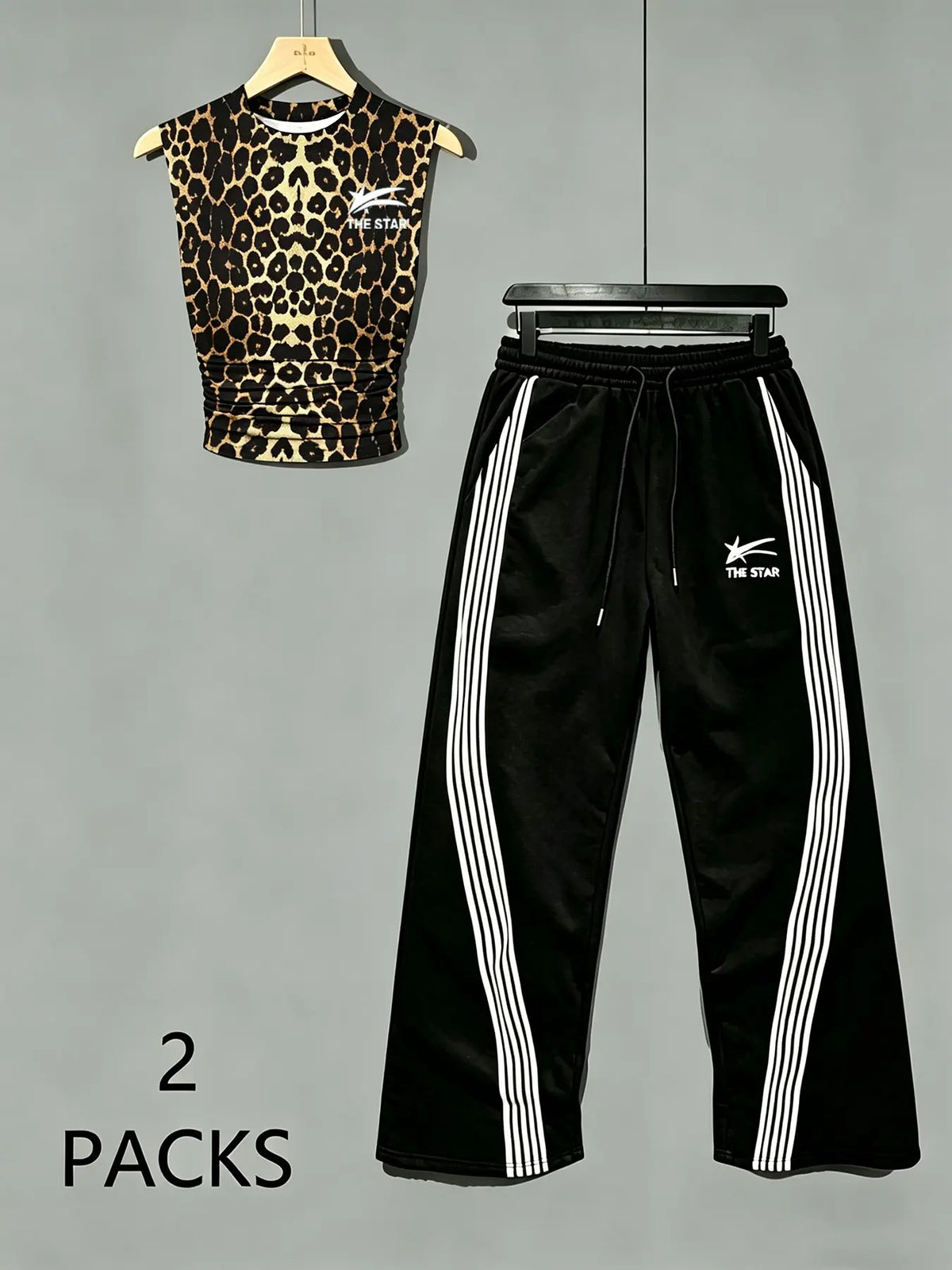 Women's Sweet Savage Style Ruched Sleeveless Top + Striped Sweatpants Set, Mid Waist Loose Fit, All Seasons Fashion Clothes