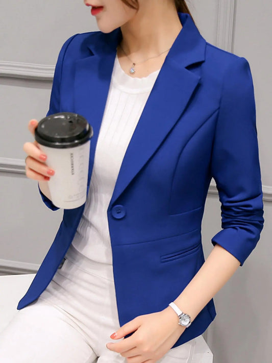 Women's Solid Button Front Lapel Blazer, Elegant Casual Long Sleeve Outerwear for Work Office Business, Ladies Clothes for All Seasons