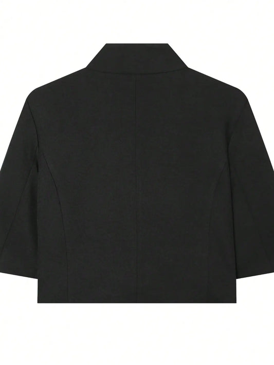 Women's Regular Fit Short Sleeve Solid Basic Slim Blazer, Formal Business Suit Jacket for Ladies, Elegant Professional Outerwear