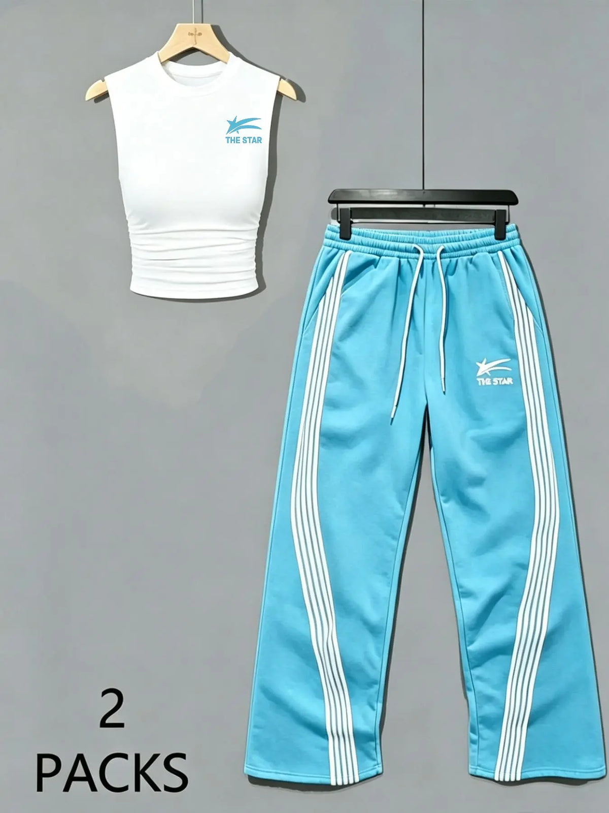 Women's Sweet Savage Style Ruched Sleeveless Top + Striped Sweatpants Set, Mid Waist Loose Fit, All Seasons Fashion Clothes