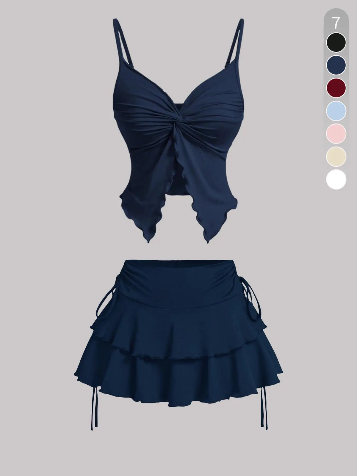 Women's Breathable Casual Solid Fitted Ribbed Strappy Sleeveless Twist-Front Top & Tie-Side Skirt Set Feminine Clothes