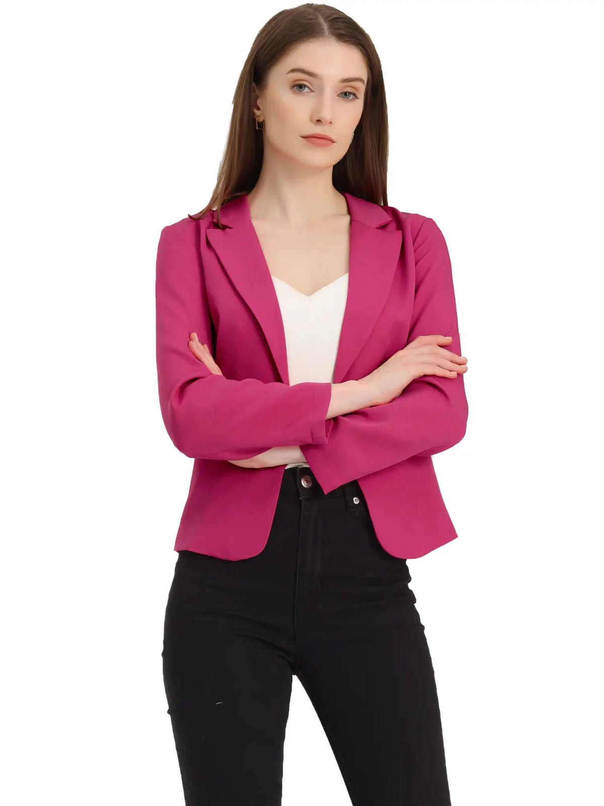INSPIRE CHIC Open Front Business Casual Crop Suit Blazer Jacket