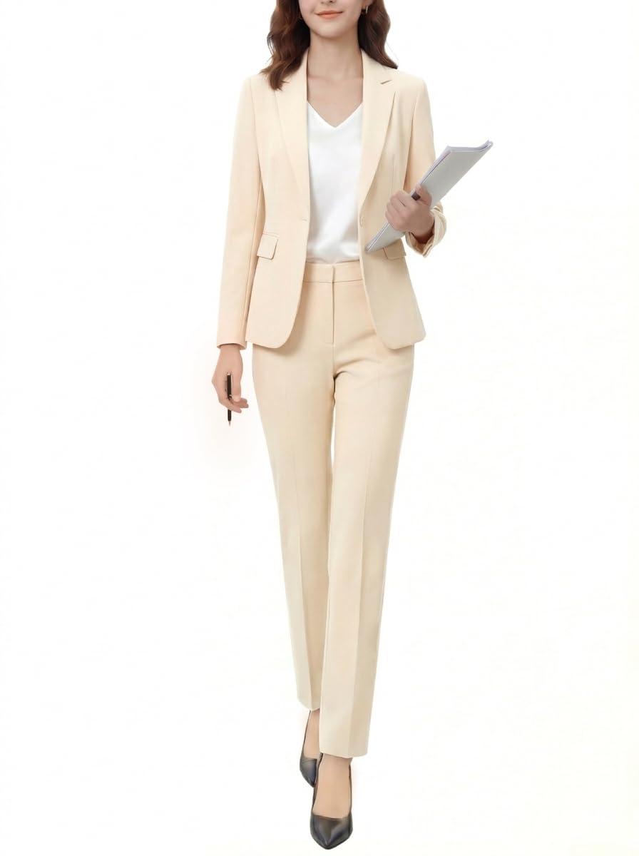 Women's Two Piece Pants Suits - Wrinkle-Free High End Business Formal Casual Blazer Set - Professional Work Outfit