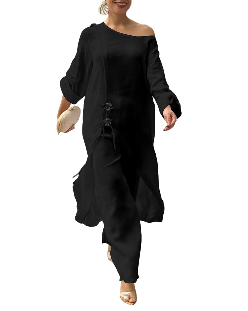 CHICME Women's 2 Piece Set Cold Shoulder Wide Leg Pants Vacation Outfits