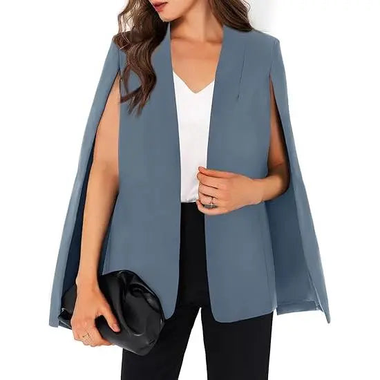 Cicy Bell Womens Cape Blazer Split Sleeve Open Front Casual Jacket Coat Workwear Suit Lightweight  Basic Dark Blue Outerwear