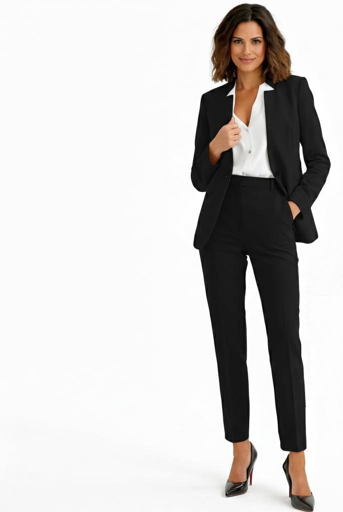 Marycrafts Women's Professional Stand Up Collar Blazer Pant Suits 2 Piece Set Business