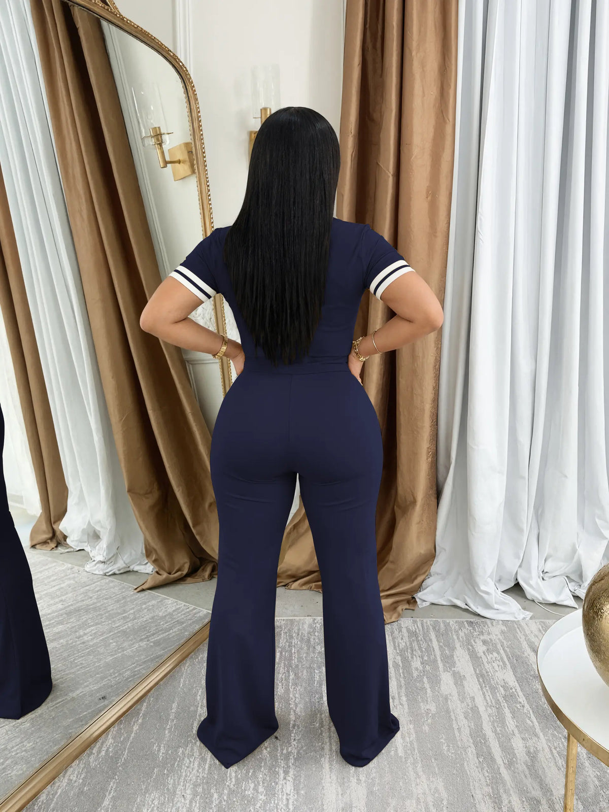 USBOUTIQUE CHIC Women's 2026 Spring Two Piece Set Stretchy Fitted Top & Comfortable Pants Casual Outfit Curvy-Friendly Design