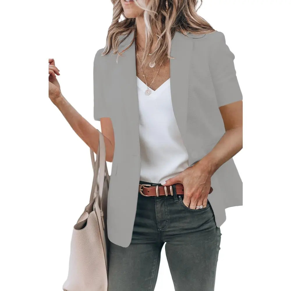 Imily Bela Women's Casual Blazer Short Sleeve Lapel Open Front Work Office Jacket