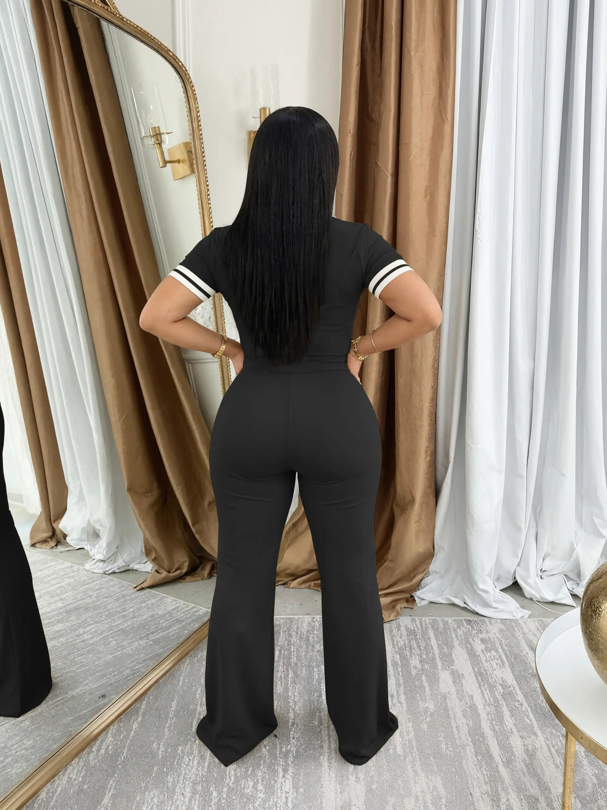 USBOUTIQUE CHIC Women's 2026 Spring Two Piece Set Stretchy Fitted Top & Comfortable Pants Casual Outfit Curvy-Friendly Design