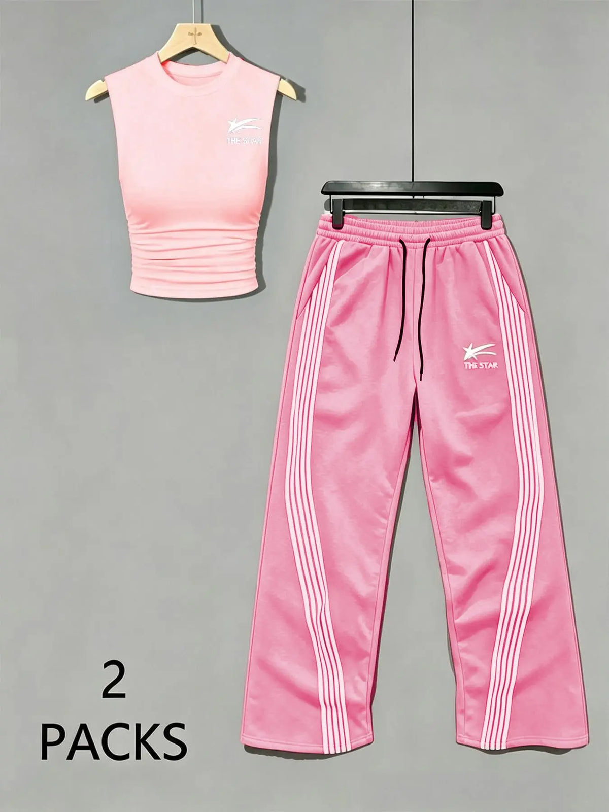 Women's Sweet Savage Style Ruched Sleeveless Top + Striped Sweatpants Set, Mid Waist Loose Fit, All Seasons Fashion Clothes