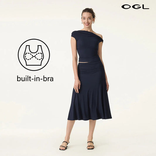 OGL Women's 2-Piece Matching Skirt Set - Multi-Wear Versatile Neckline bra tops with Built-In Bra, Flowy Side Ruched A-Line Midi Skirt, SkinKiss Fabric for Summer, Cute 2-Piece Sets for Women's Clothes tiktokshopstockup