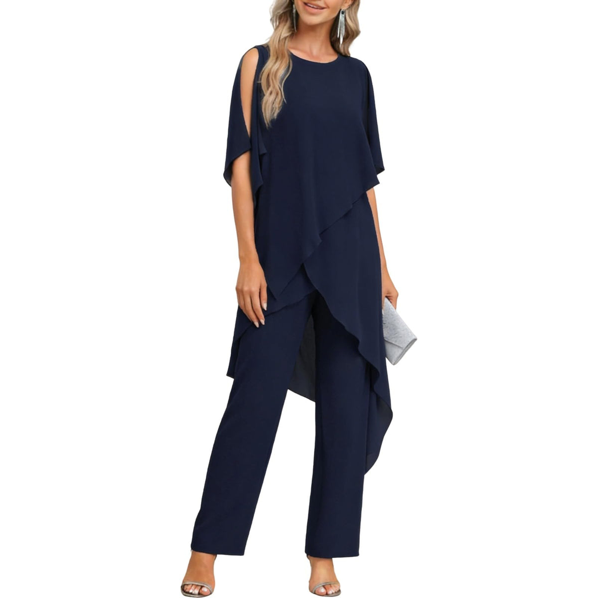 Chiffon Mother of The Bride Pants Suit for Women 2 Pieces Dressy