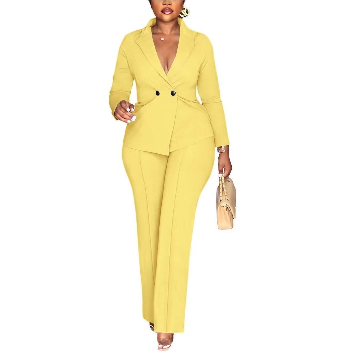 Kafiloe Women Double Breasted Blazer Pants Suit 2 Piece Outfits