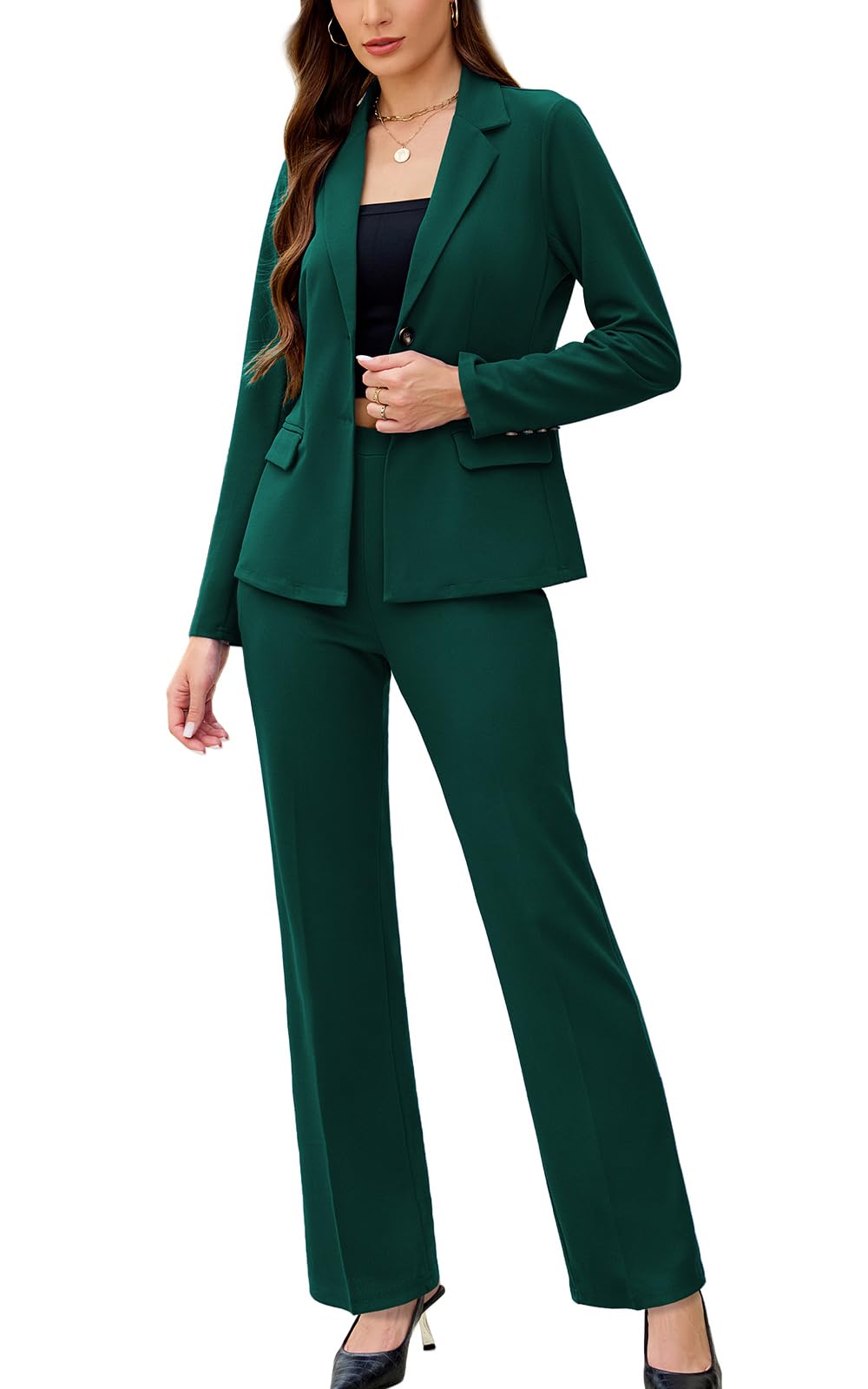 Women's 2 Piece Suits Business Casual Outfits Long Sleeve Solid Pantsuits Professional Office Work Sets
