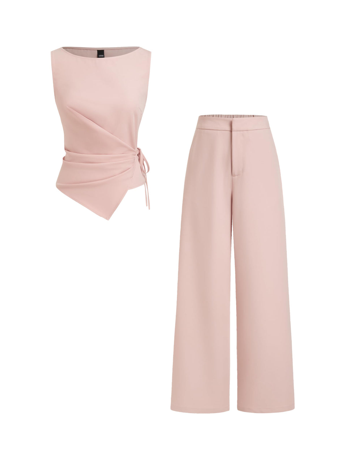 CIDER Womens Striped Knotted Top Straight Leg Pant Set