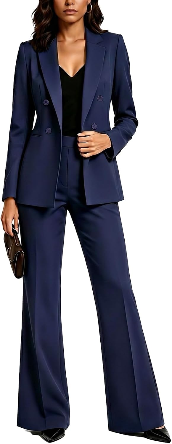 Agenlulu Women's 2 Piece Suits Business Casual Outfits Long Sleeve Solid Blazer Pantsuits Professional Office Work Sets