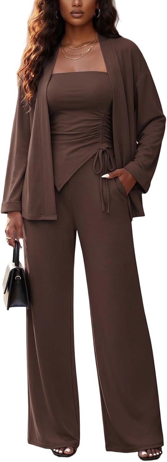 3 Piece Sets for Women Cardigan Pant Suits Business Casual Outfits