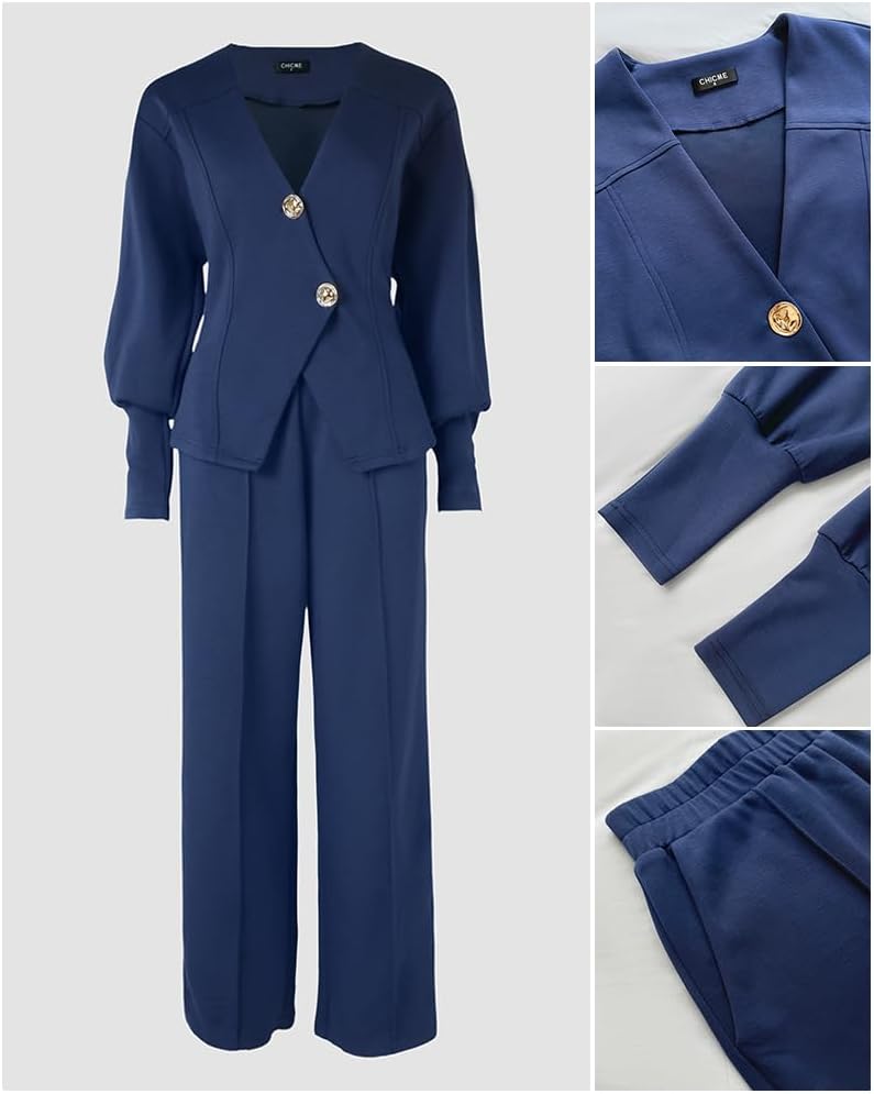 CHICME Womens 2 Piece Blazer Pants Set Fall Business Casual Outfit
