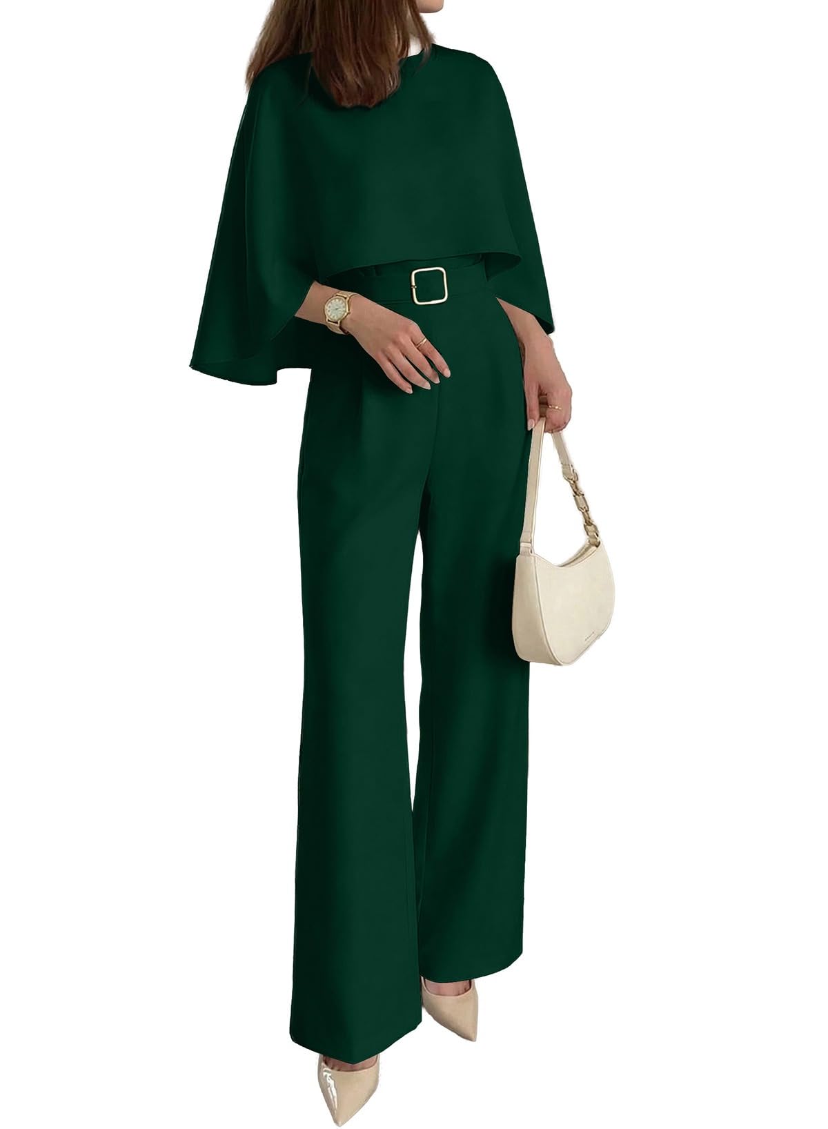 Pink Queen Dressy Jumpsuits For Women Elegant Cape Sleeve Wide Leg Romper